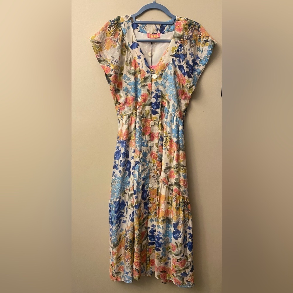 THML Anthropologie Ares Colorful Floral Midi Dress 🆕